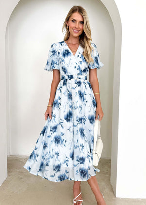 2025 Spring and Summer Long Women's Clothing Puff Sleeves High - end Printed Sxy Style Women's Clothing V - neck Dress Women - Negative Apparel