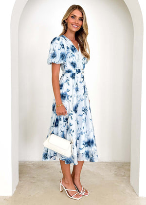 2025 Spring and Summer Long Women's Clothing Puff Sleeves High - end Printed Sxy Style Women's Clothing V - neck Dress Women - Negative Apparel