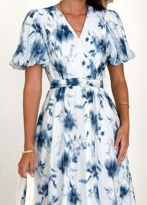 2025 Spring and Summer Long Women's Clothing Puff Sleeves High - end Printed Sxy Style Women's Clothing V - neck Dress Women - Negative Apparel