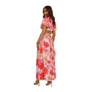 2025 spring and summer new fresh and elegant floral large swing backless design dress - Negative Apparel