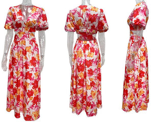 2025 spring and summer new fresh and elegant floral large swing backless design dress - Negative Apparel