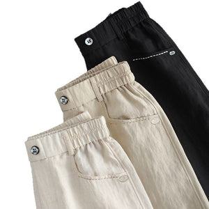 2025 spring and summer new high waist drape linen wide - leg pants women's thin casual pants Tencel linen floor - mopping trousers - Negative Apparel