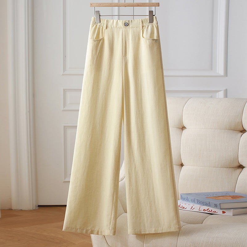 2025 spring and summer new high waist drape linen wide - leg pants women's thin casual pants Tencel linen floor - mopping trousers - Negative Apparel