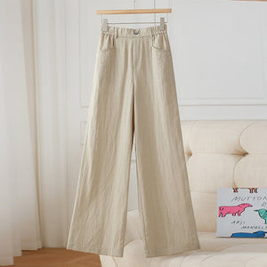 2025 spring and summer new high waist drape linen wide - leg pants women's thin casual pants Tencel linen floor - mopping trousers - Negative Apparel