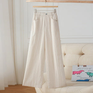 2025 spring and summer new high waist drape linen wide - leg pants women's thin casual pants Tencel linen floor - mopping trousers - Negative Apparel