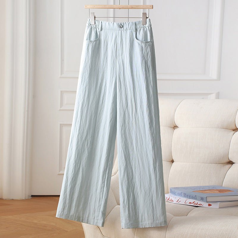 2025 spring and summer new high waist drape linen wide - leg pants women's thin casual pants Tencel linen floor - mopping trousers - Negative Apparel