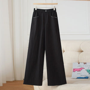 2025 spring and summer new high waist drape linen wide - leg pants women's thin casual pants Tencel linen floor - mopping trousers - Negative Apparel