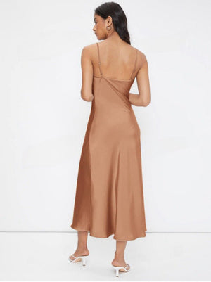 2025 spring and summer new satin suspenders deep V - neck slim fashion solid color dress - Negative Apparel