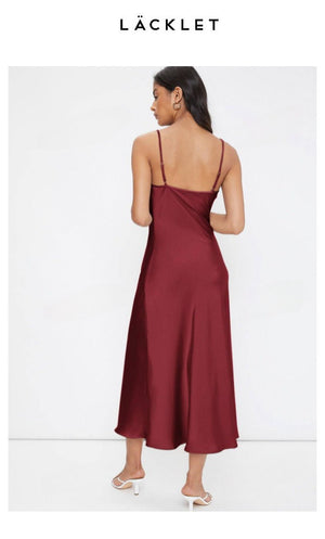 2025 spring and summer new satin suspenders deep V - neck slim fashion solid color dress - Negative Apparel