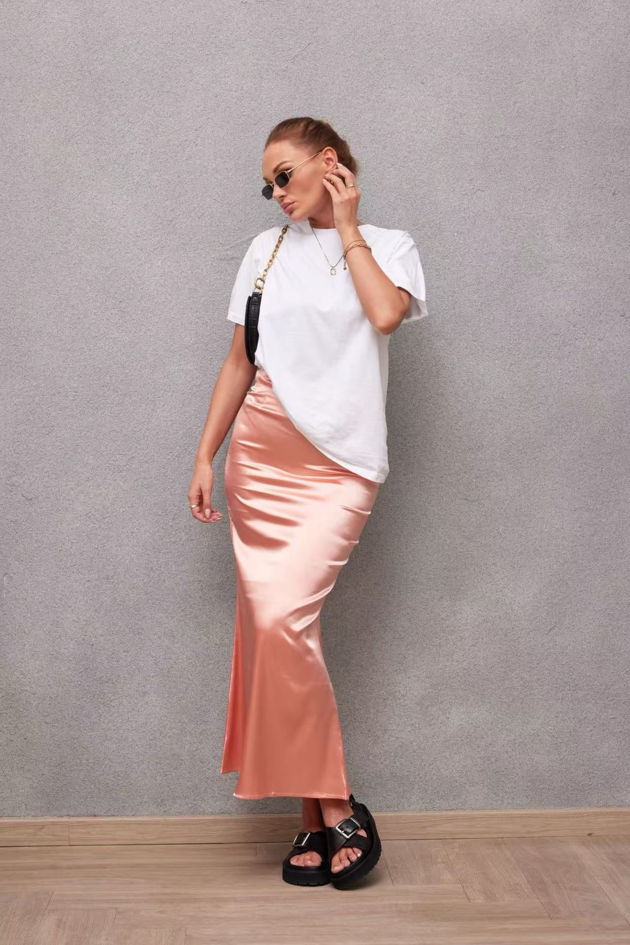 2025 Spring and Summer New Simulation Silk Skirt Fishtail Satin Hip Skirt - Negative Apparel
