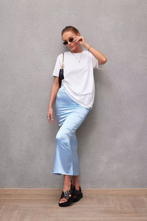 2025 Spring and Summer New Simulation Silk Skirt Fishtail Satin Hip Skirt - Negative Apparel