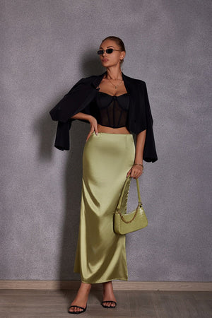 2025 Spring and Summer New Simulation Silk Skirt Fishtail Satin Hip Skirt - Negative Apparel