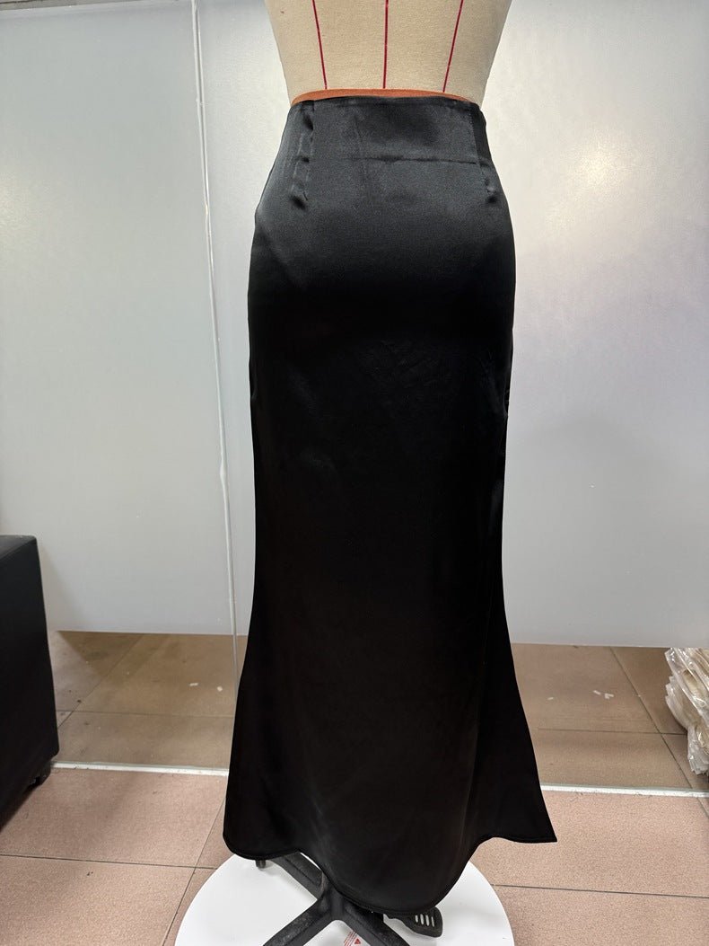2025 Spring and Summer New Simulation Silk Skirt Fishtail Satin Hip Skirt - Negative Apparel