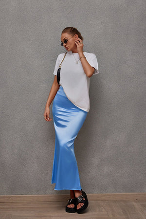 2025 Spring and Summer New Simulation Silk Skirt Fishtail Satin Hip Skirt - Negative Apparel