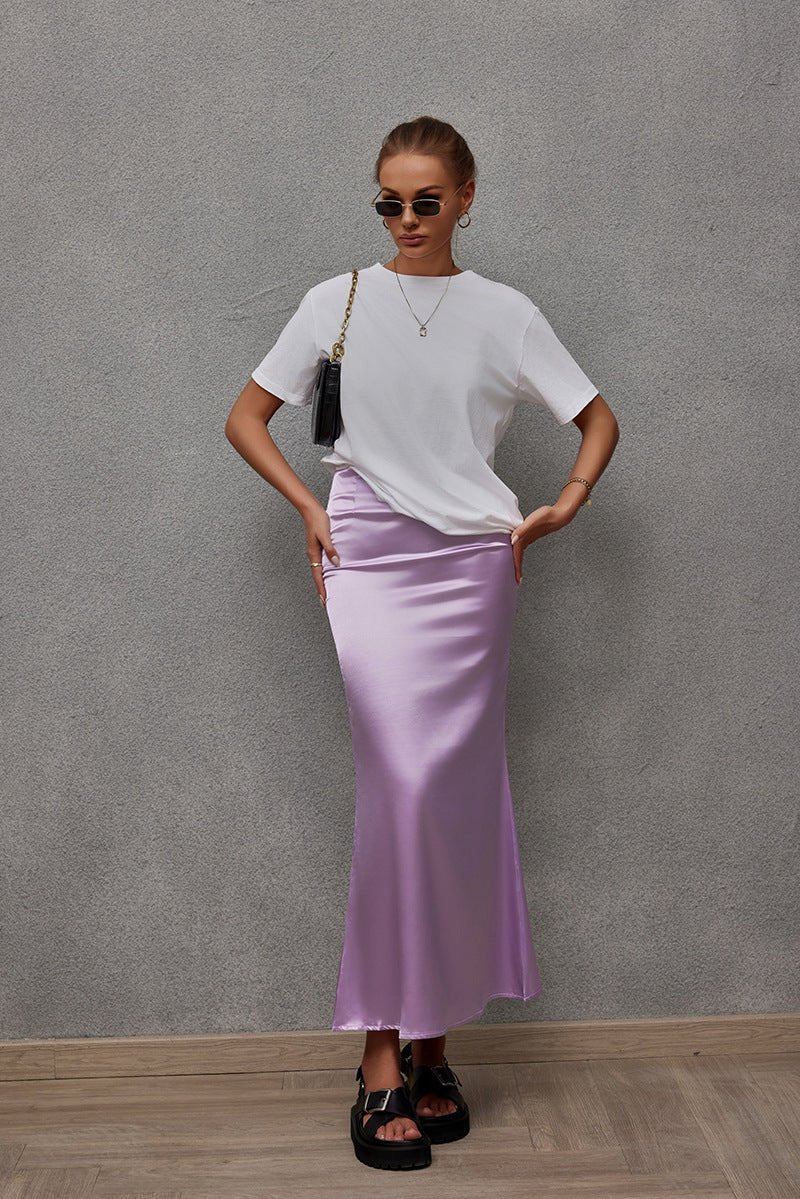 2025 Spring and Summer New Simulation Silk Skirt Fishtail Satin Hip Skirt - Negative Apparel