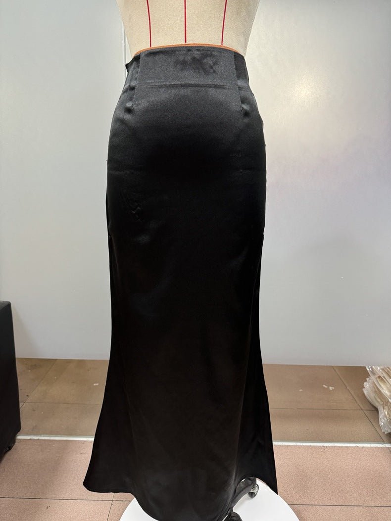 2025 Spring and Summer New Simulation Silk Skirt Fishtail Satin Hip Skirt - Negative Apparel