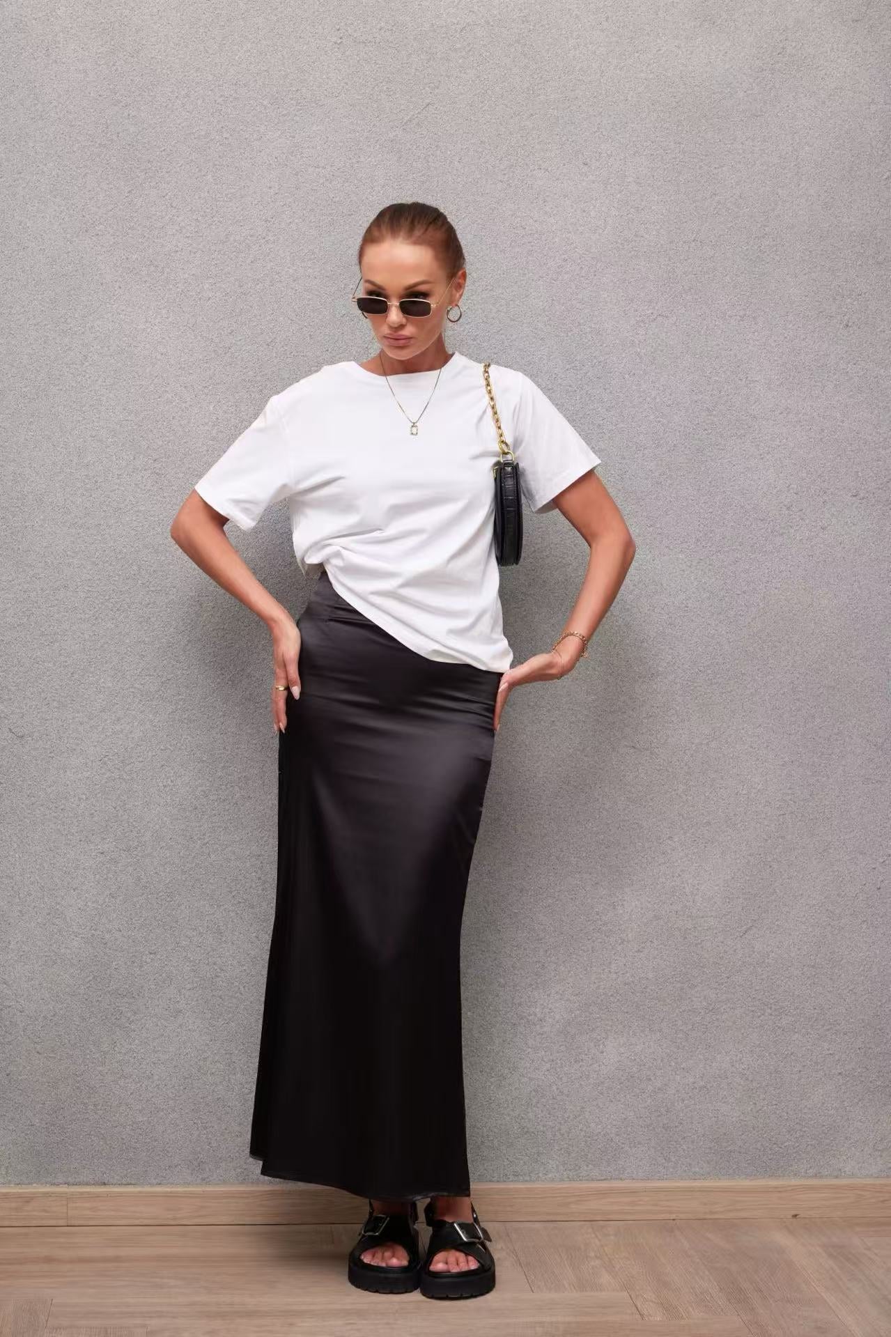 2025 Spring and Summer New Simulation Silk Skirt Fishtail Satin Hip Skirt - Negative Apparel