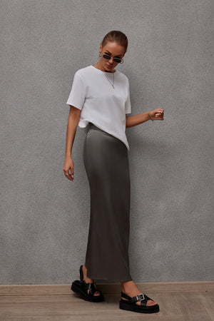 2025 Spring and Summer New Simulation Silk Skirt Fishtail Satin Hip Skirt - Negative Apparel