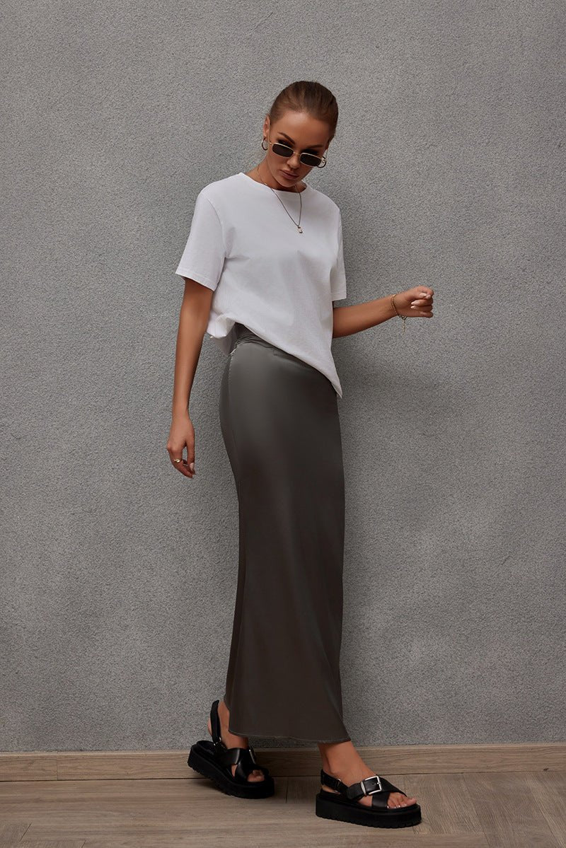 2025 Spring and Summer New Simulation Silk Skirt Fishtail Satin Hip Skirt - Negative Apparel
