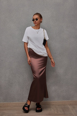 2025 Spring and Summer New Simulation Silk Skirt Fishtail Satin Hip Skirt - Negative Apparel