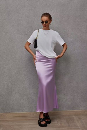 2025 Spring and Summer New Simulation Silk Skirt Fishtail Satin Hip Skirt - Negative Apparel