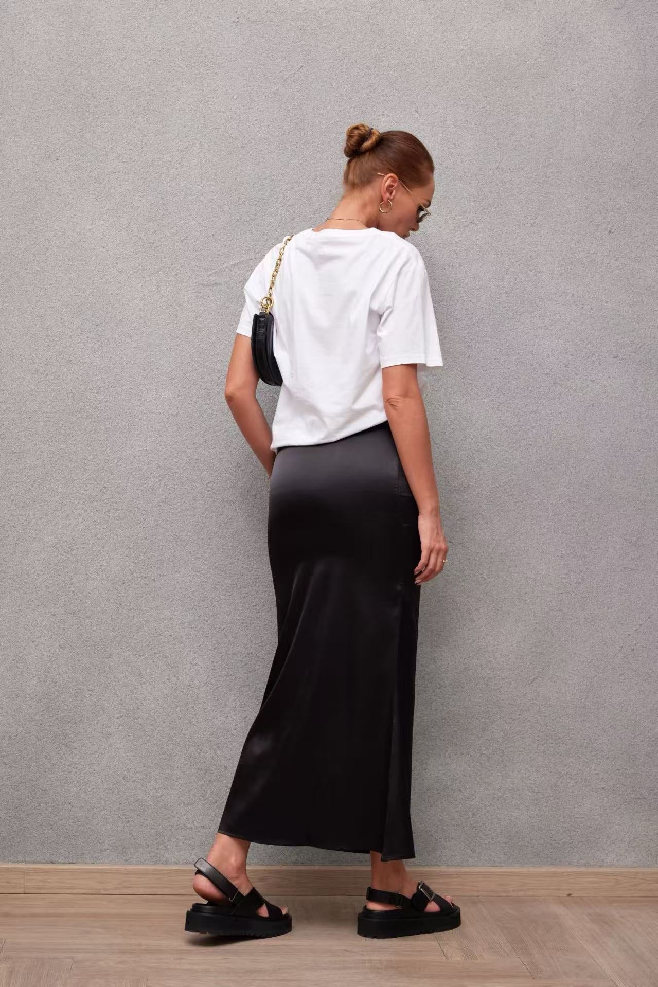 2025 Spring and Summer New Simulation Silk Skirt Fishtail Satin Hip Skirt - Negative Apparel