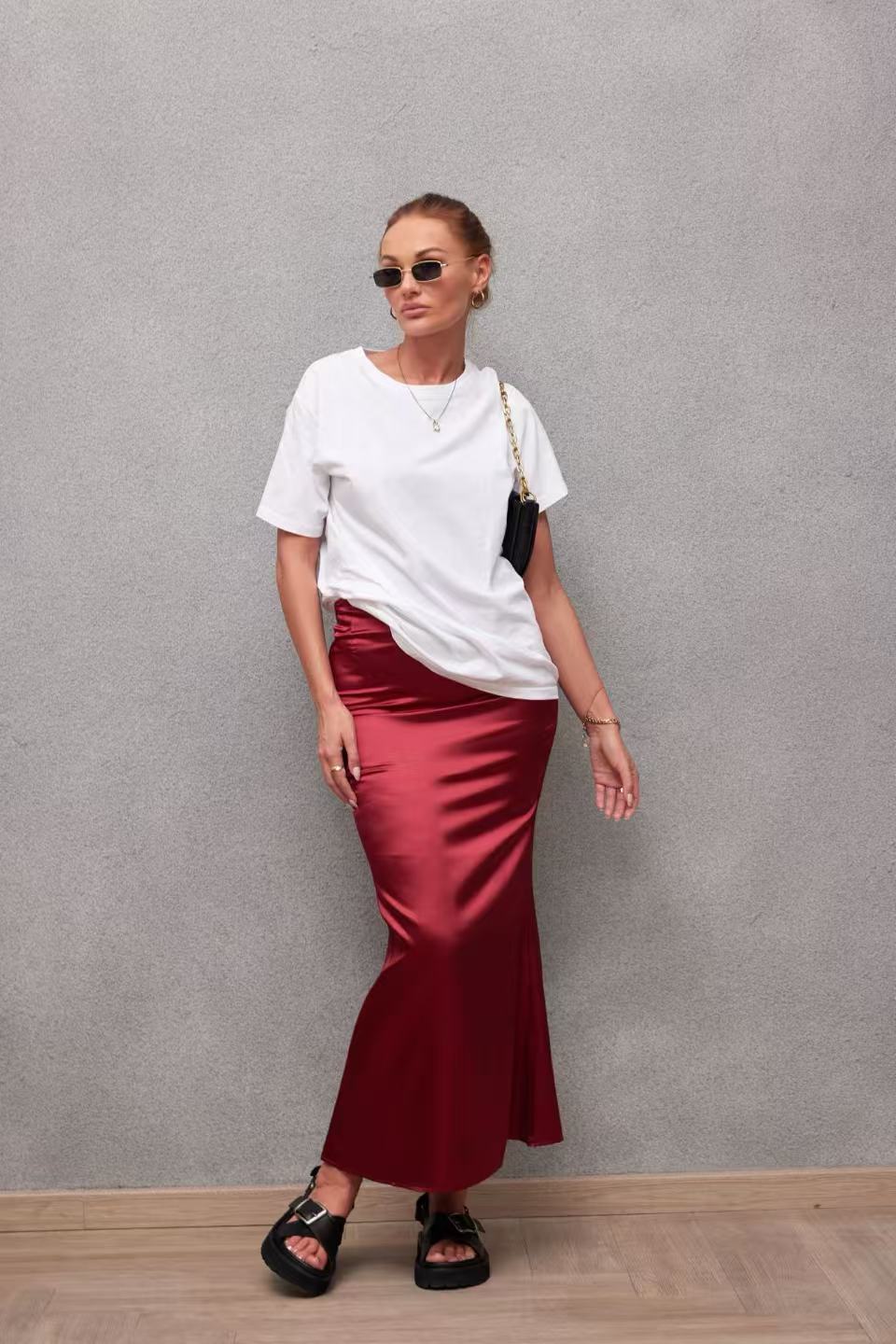 2025 Spring and Summer New Simulation Silk Skirt Fishtail Satin Hip Skirt - Negative Apparel
