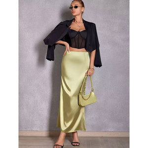 2025 Spring and Summer New Simulation Silk Skirt Fishtail Satin Hip Skirt - Negative Apparel