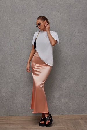 2025 Spring and Summer New Simulation Silk Skirt Fishtail Satin Hip Skirt - Negative Apparel