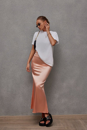 2025 Spring and Summer New Simulation Silk Skirt Fishtail Satin Hip Skirt - Negative Apparel