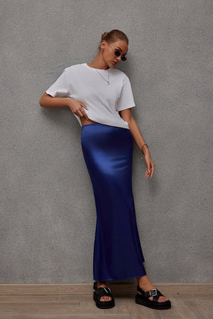 2025 Spring and Summer New Simulation Silk Skirt Fishtail Satin Hip Skirt - Negative Apparel