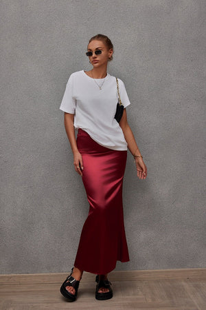 2025 Spring and Summer New Simulation Silk Skirt Fishtail Satin Hip Skirt - Negative Apparel