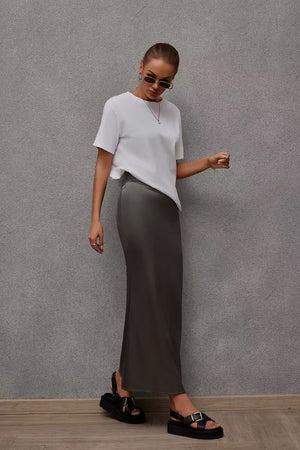 2025 Spring and Summer New Simulation Silk Skirt Fishtail Satin Hip Skirt - Negative Apparel