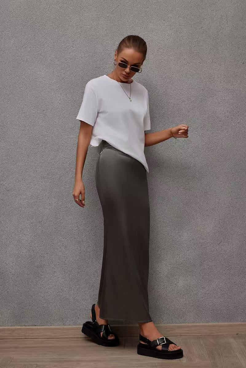 2025 Spring and Summer New Simulation Silk Skirt Fishtail Satin Hip Skirt - Negative Apparel