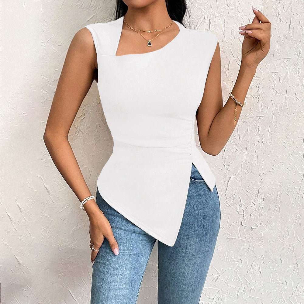 2025 spring and summer oblique collar slim short solid color top - Negative Apparel