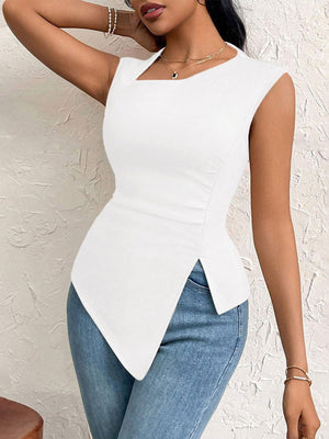 2025 spring and summer oblique collar slim short solid color top - Negative Apparel