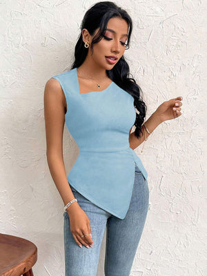 2025 spring and summer oblique collar slim short solid color top - Negative Apparel