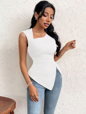 2025 spring and summer oblique collar slim short solid color top - Negative Apparel