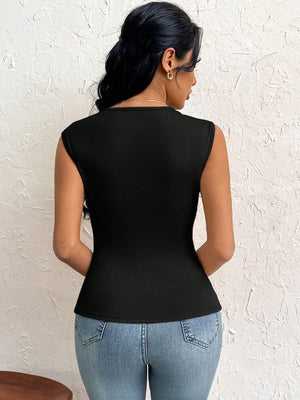 2025 spring and summer oblique collar slim short solid color top - Negative Apparel