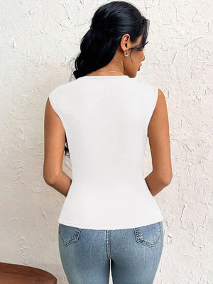 2025 spring and summer oblique collar slim short solid color top - Negative Apparel