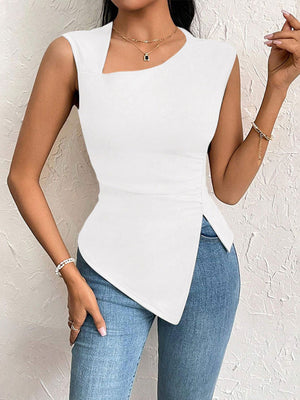 2025 spring and summer oblique collar slim short solid color top - Negative Apparel