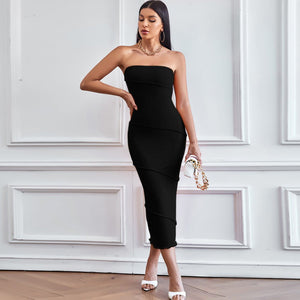 2025 spring and summer sxy tube top bodycon solid color dress beach long skirt dress - Negative Apparel