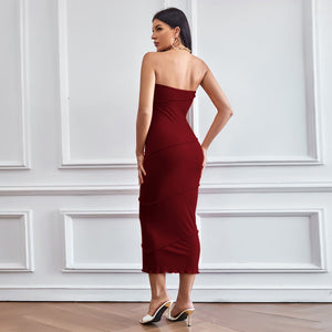 2025 spring and summer sxy tube top bodycon solid color dress beach long skirt dress - Negative Apparel