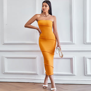 2025 spring and summer sxy tube top bodycon solid color dress beach long skirt dress - Negative Apparel