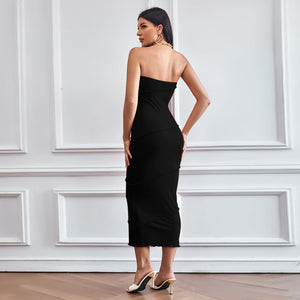 2025 spring and summer sxy tube top bodycon solid color dress beach long skirt dress - Negative Apparel