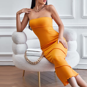 2025 spring and summer sxy tube top bodycon solid color dress beach long skirt dress - Negative Apparel