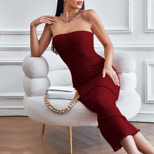 2025 spring and summer sxy tube top bodycon solid color dress beach long skirt dress - Negative Apparel