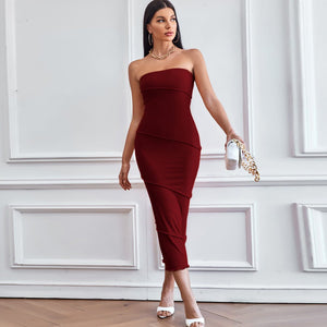 2025 spring and summer sxy tube top bodycon solid color dress beach long skirt dress - Negative Apparel