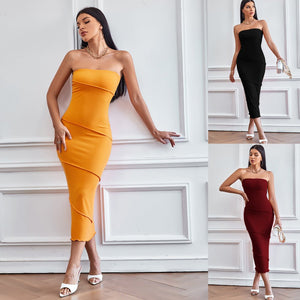 2025 spring and summer sxy tube top bodycon solid color dress beach long skirt dress - Negative Apparel