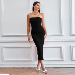 2025 spring and summer sxy tube top bodycon solid color dress beach long skirt dress - Negative Apparel